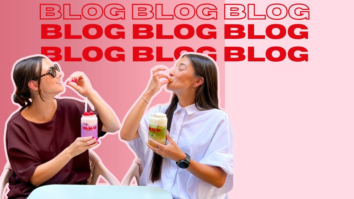 Deux amies dégustent un matcha Oh La La framboise et un matcha latte